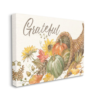 «Grateful Sentiment Autumn Harvest Cornucopia Pumpkins» par Silvia Vassileva, reproduction d'art sur toile