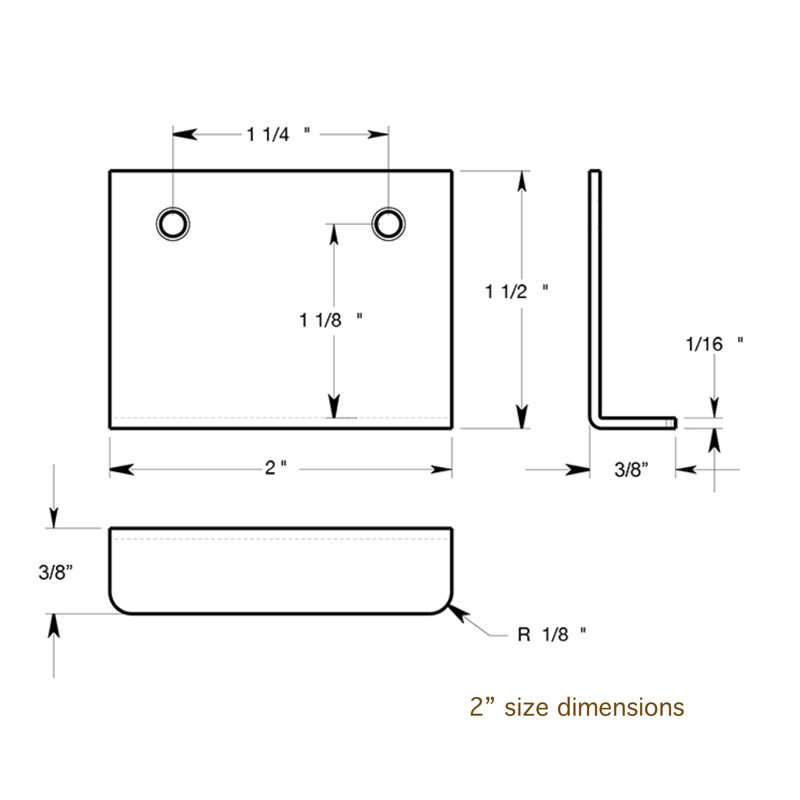 Satin Brass "Forme" 2 inch Edge Drawer Pulls, 2" Overall Length