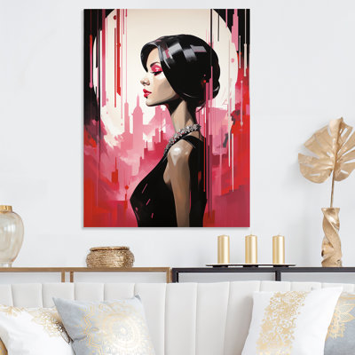 Art déco noir et rose, femme beauté II - mode, art en métal