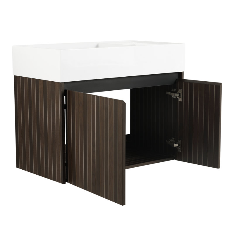 30 Inch Vanity Cabinet With Sink, Hinges, Material For Small Baths Vanity, Resin, 30", Silver/Brown Stripe