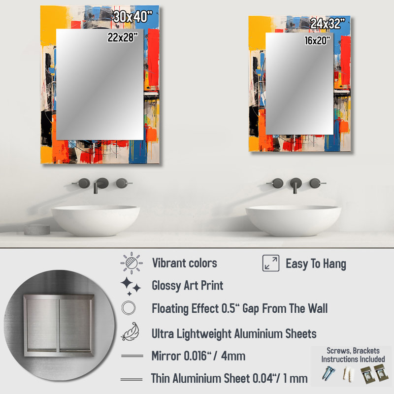 Neri coloré rétro vinyle II - miroir mural disques vinyle, miroir décoratif moderne, art imprimé en métal, 40 po x 30 po