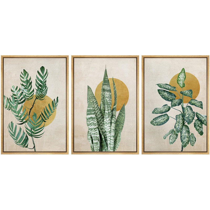 «Minimal Botanical Mid-Century Minimal Tropical Plants Nature Wilderness on Canvas», reproduction de 3 pièces