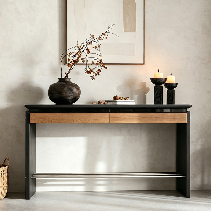 Console Mid-Century, 29.5" H x 63" W x 13.8" D, Black