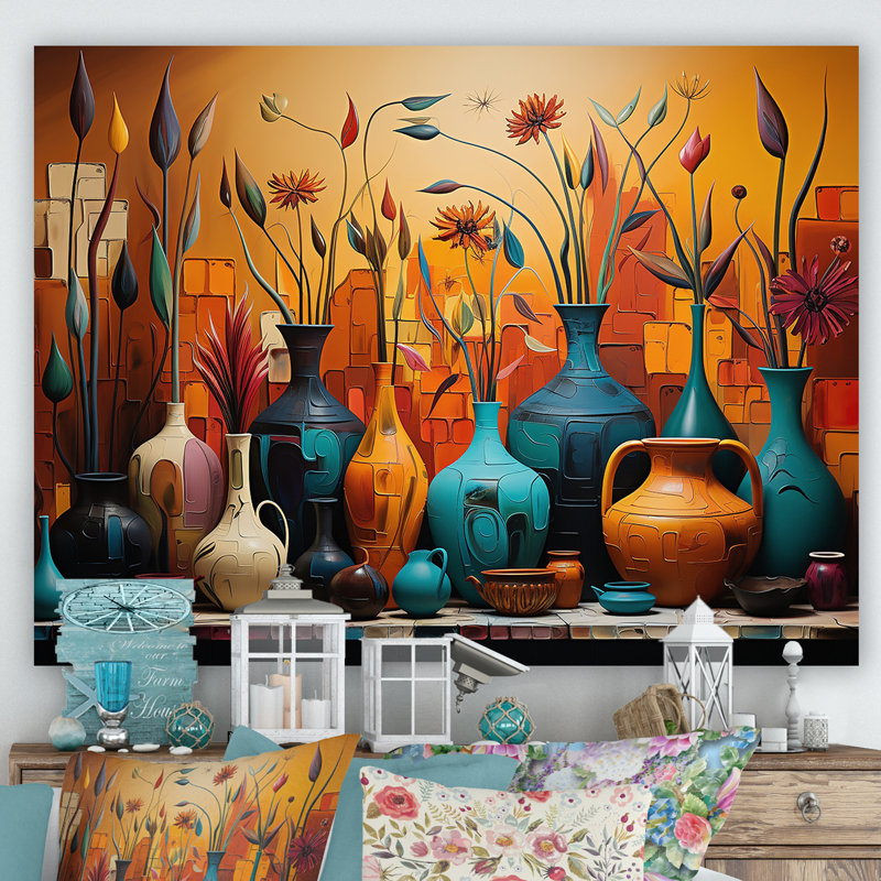 «Orange Boho Pottery Expressions I», art sur toile Boho Pottery, Toile tendue, H 34 po x l 44 po x P 1,5 po