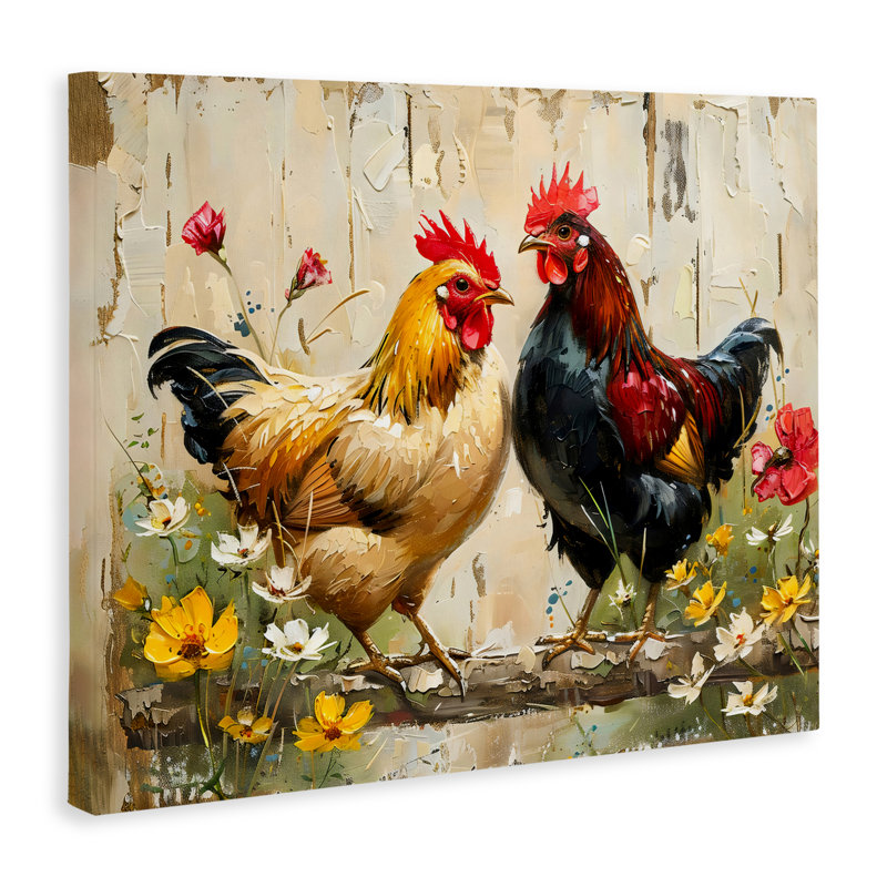 Toile à motif coq floral champêtre chic, design par LSR Creative Studio, H 16 po x l 20 po