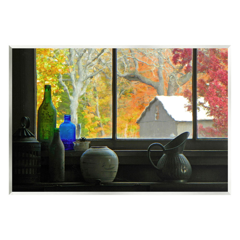 «Fall Foliage in Window», art mural sur bois par GraffiTee Studios, H 13 po x l 19 po