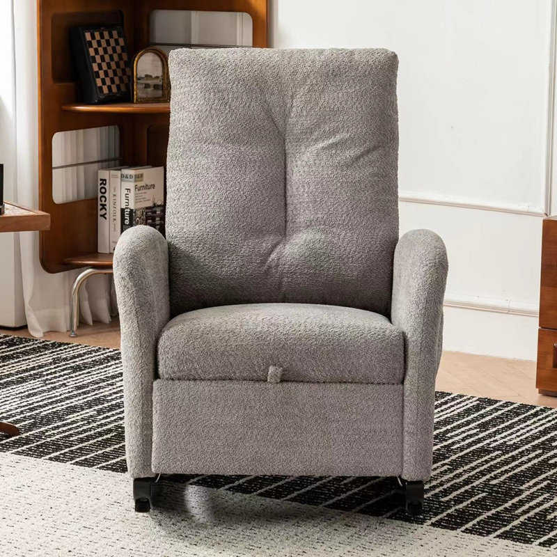 Chaise berçante d'appoint avec repose-pieds et pieds en bois d'hévéa à haut dossier, Gris
