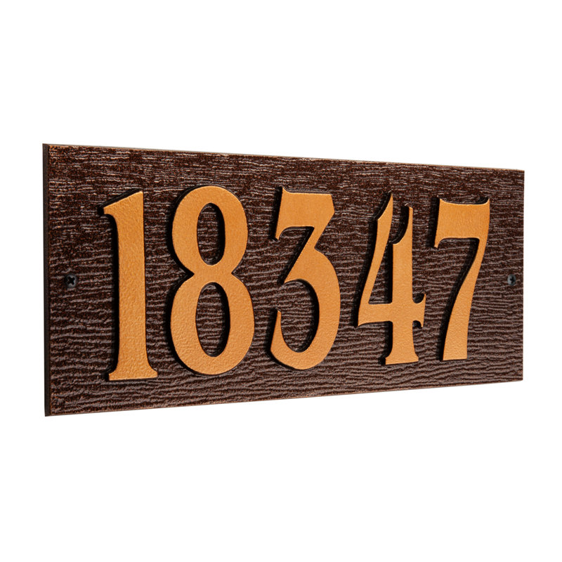 Woodgrain Mid-Century Rectangle Plaque, Standard Wall 1-line, Cuivre antique, Yes