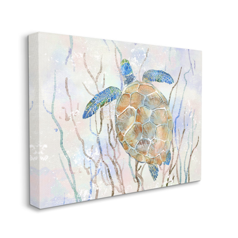 Contemporary Ocean Sea Turtle Abstract Canvas Wall Art, 20 x 16
