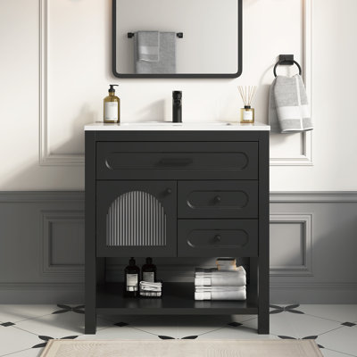 Wilce 30'' Freestanding Single Sink Bathroom Vanity With Solid Wood Frame And Composite Solid Surface Top"
