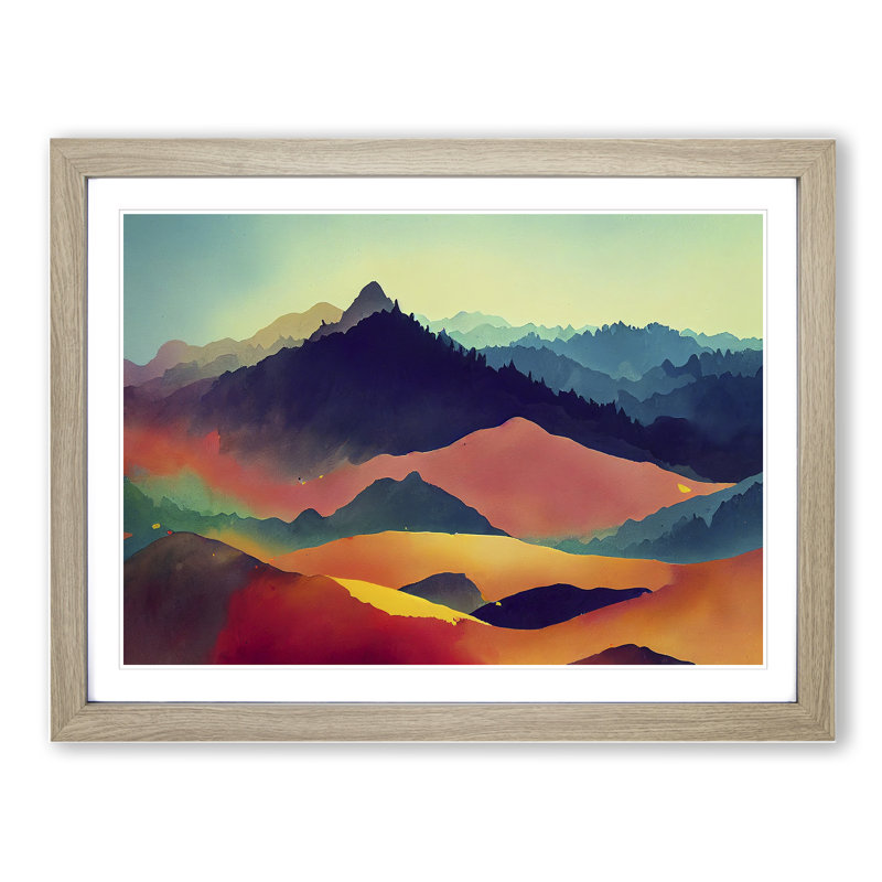 Exquisite Mountains Abstract - Single Picture Frame Print, 34cm H x 46cm W x 2cm D, Oak Framed