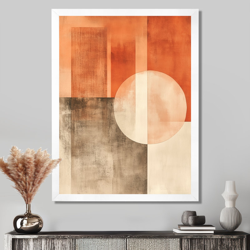 Orange Brown Modern Geometry Flow II - Terracotta Balance I - Tableau abstrait de style transitionnel encadré