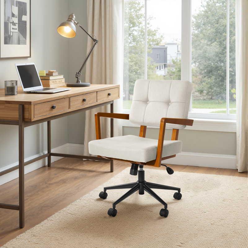 Upholstered Swivel Home Office Desk Chair, White