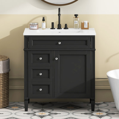 Meuble-lavabo de 30 po avec lavabo supérieur, armoire de rangement moderne avec 2 tiroirs et un tiroir basculant