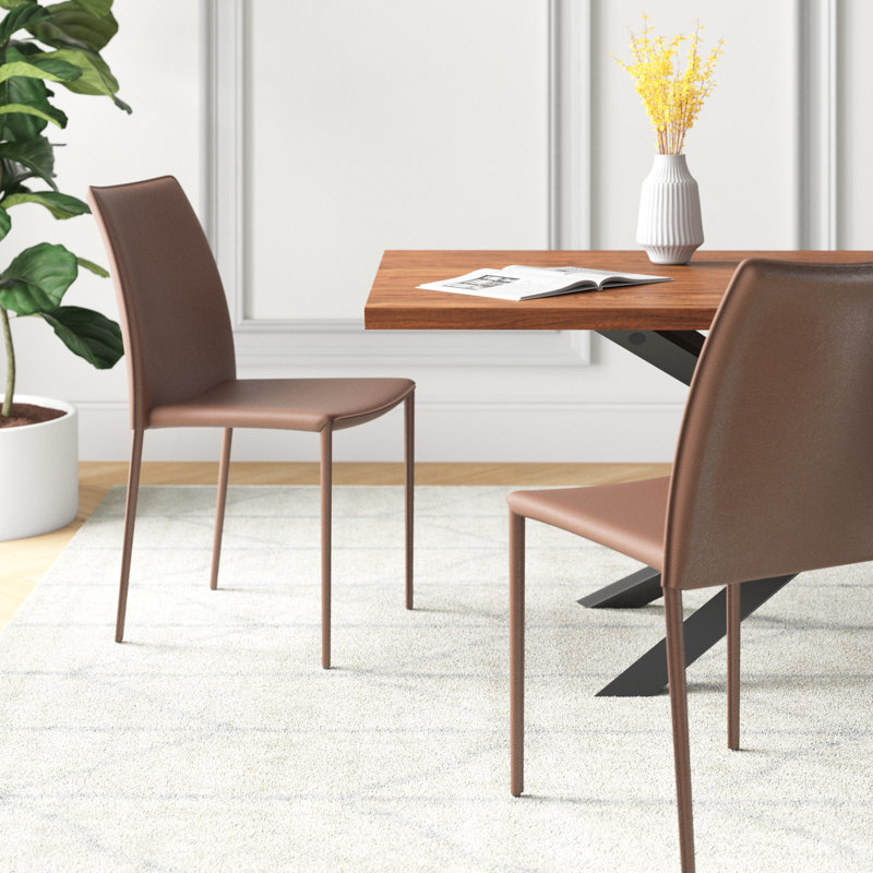 Chaise empilable en métal et similicuir H 18,5 po Sokol, Similicuir brun