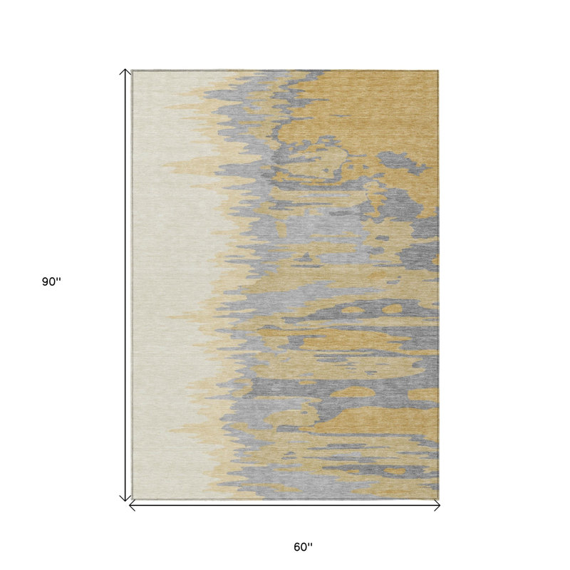 Tapis intérieur lavable abstrait gris doré et beige 5 pi x 8 pi HomeRoots