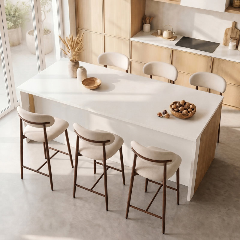 Tabourets de bar modernes Blayze, hauteur du comptoir, rembourrés, avec pieds en métal, pour îlot de cuisine ou salle à manger