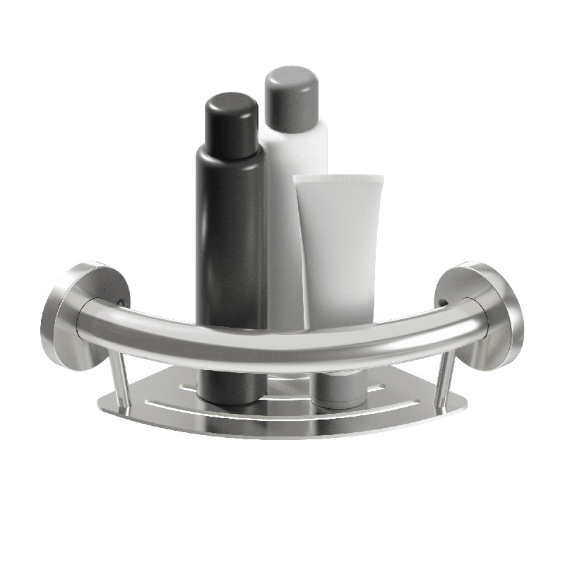 HealthCraft - PLUS Corner Shelf 9.5", Grab Bar for Bath and Shower Safety (500 lb. Capacity), Brushed Stainless