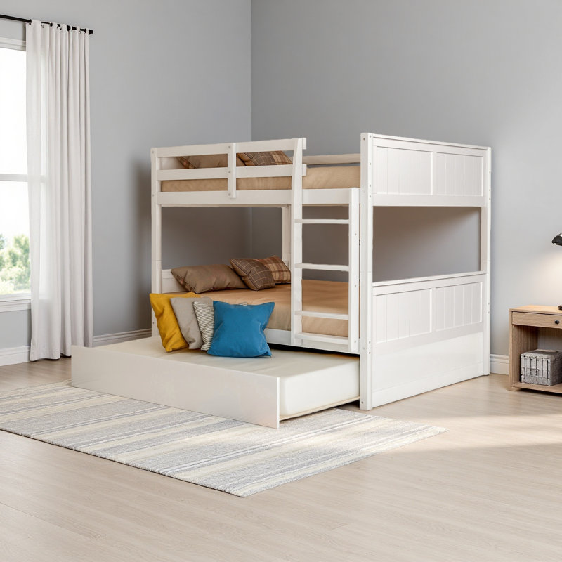 Lit superposé double au-dessus de double avec lit gigogne simple, Blanc