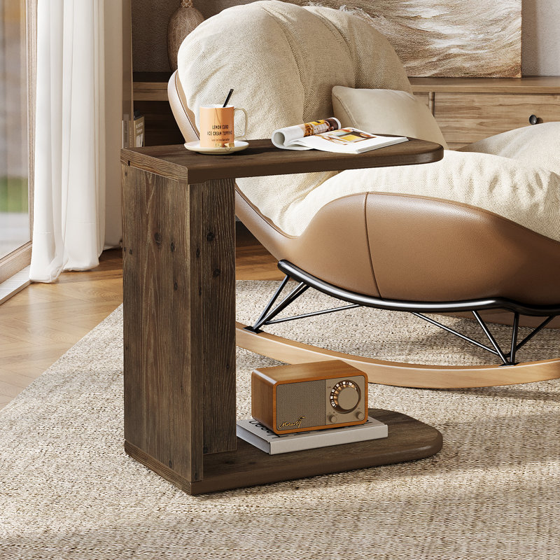 C-Shaped End Table, Solid Wood C Table For Sofa