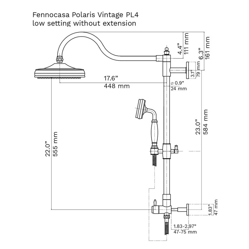 Fennocasa Polaris Vintage Rain Shower System, 8” Rainfall Shower Head, Chrome