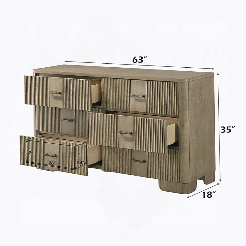 Commode en bois avec 6 tiroirs de rangement pour la chambre à coucher