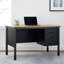Bureau de bureau à piédestal simple en acier Paségal 48 po x 30 po - dessus chêne moyen, base noire-122430310