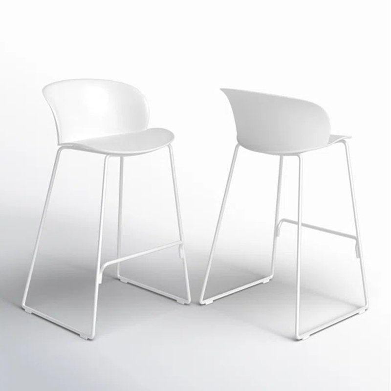 Pangea Home Cal Lucillie 29.5" Bar Stool - Modern Bar Stools – Mid-Century Modern Bar Stool with Footrest - Monochromatic - Kitchen, Dining, Bar Room - Set of 2 White Bar Stools