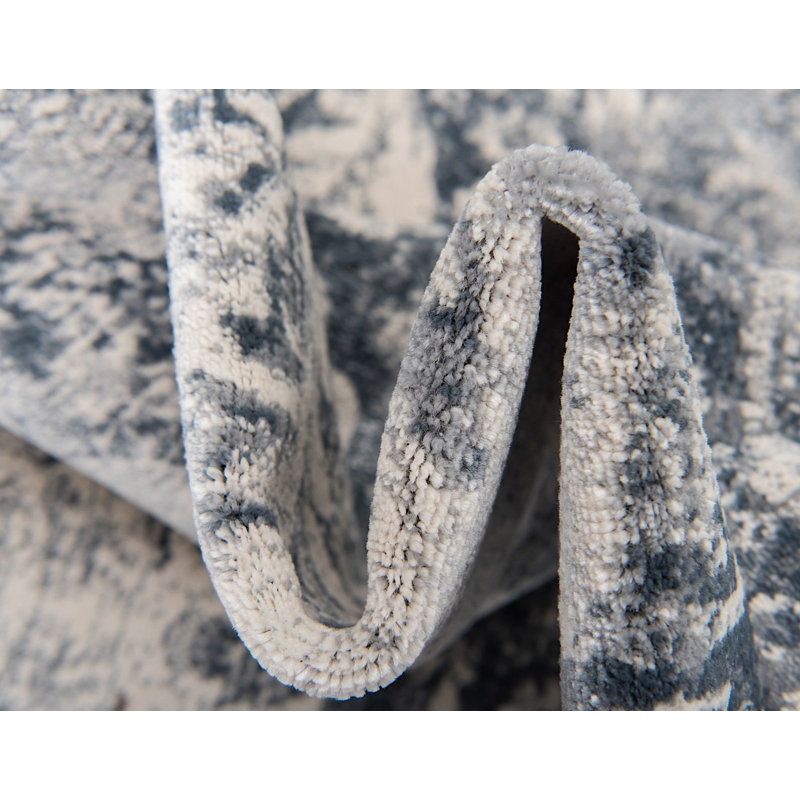 Tapis oriental bleu marine Parrado, Carré 7 pi