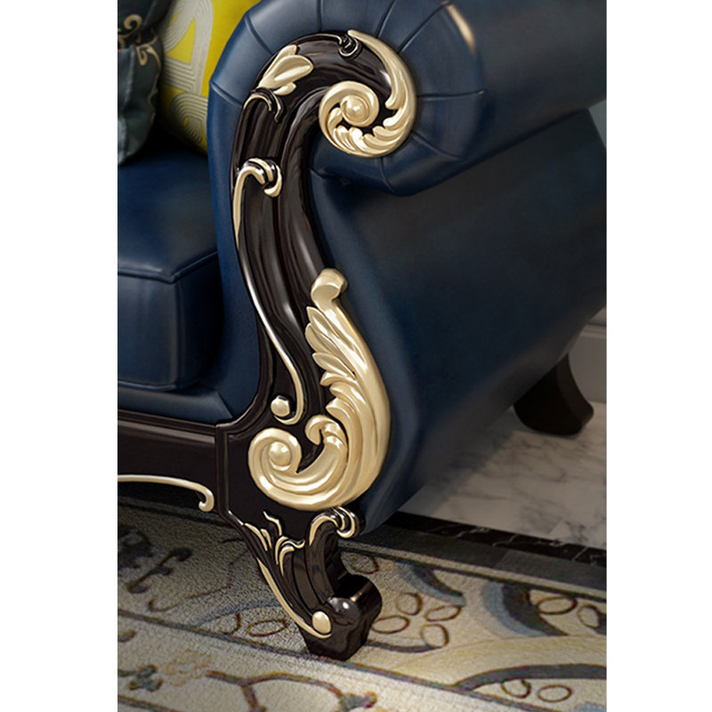 Causeuse en cuir véritable avec accoudoirs roulés de 68,8 po European Light Luxury