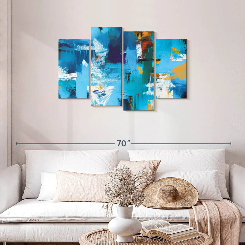 Avery, rayures abstraites sur fond bleu, H 27 po x l 43 po