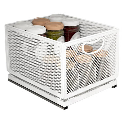 Sliding Cabinet Basket Organizer Drawer Self Adhesive Slide Out Pantry Shelves Heavy Duty Carbon Steel Slide Cabinet Storage Basket With Handle For Ba