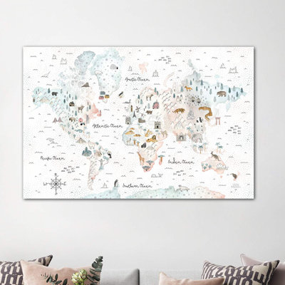 World Traveler I Dot BG by Laura Marshall - Wrapped Canvas Print