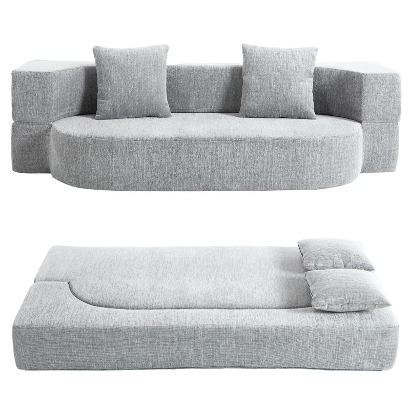 Lit convertible gris à 2 places avec futon et canapé-lit pliant respirant en mousse à haute densité et dossier moelleux sans dossier sans assemblage requis