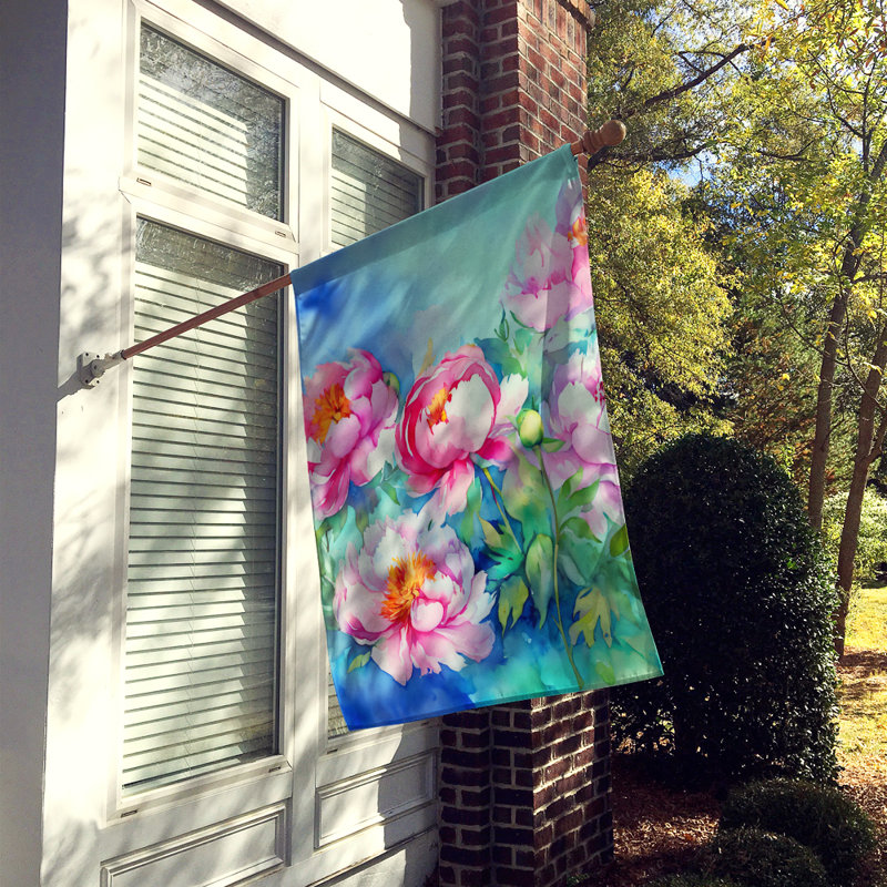 Pivoines dans un drapeau de maison aquarelle
