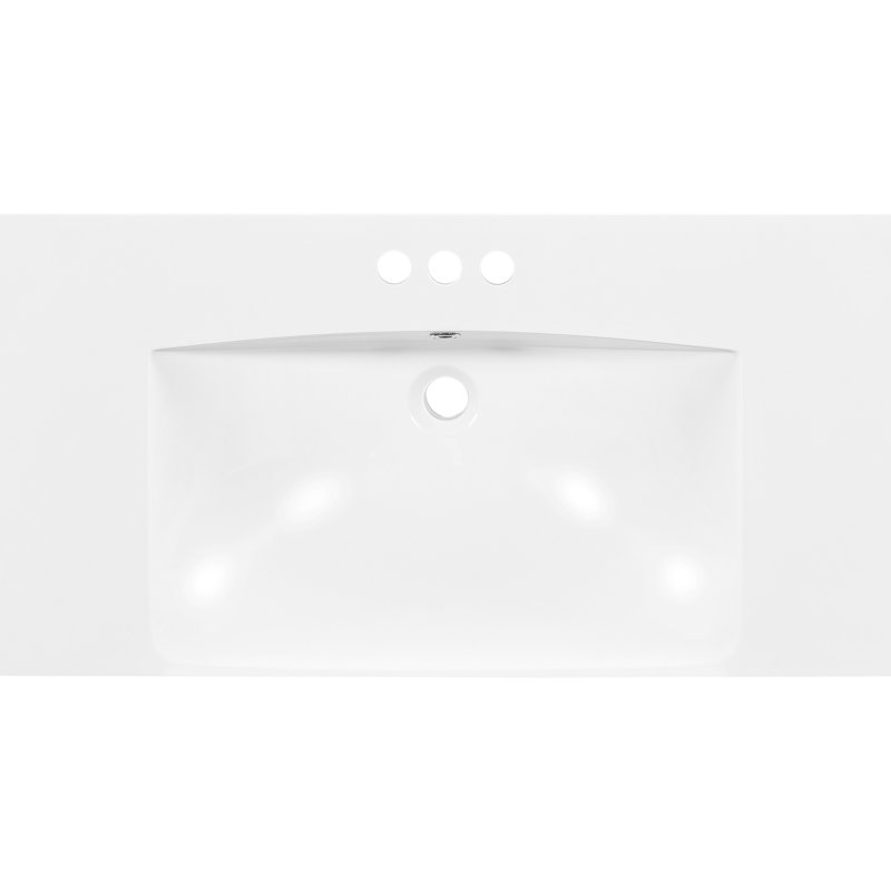 Lavabo de salle de bain rectangulaire 36 po x 18 po, comptoir de meuble-lavabo blanc à 3 trous, convenant à un robinet central de 4 po, lavabo en résine de qualité exceptionnelle et durable, résistance supérieure