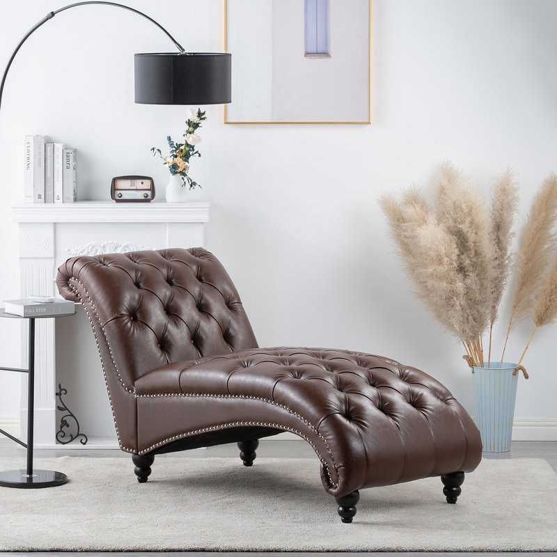 Chaise longue sans accoudoirs touffetée, Marron foncé
