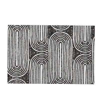 3' X 5' Black And Ivory Geometric Distressed Washable Area Rug With UV Protection