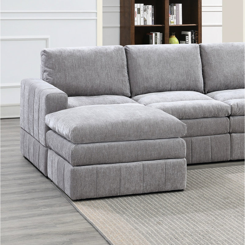 Canapé modulaire à 5 places avec suède graphite et plateau-coussin 5 pièces avec coussins gris