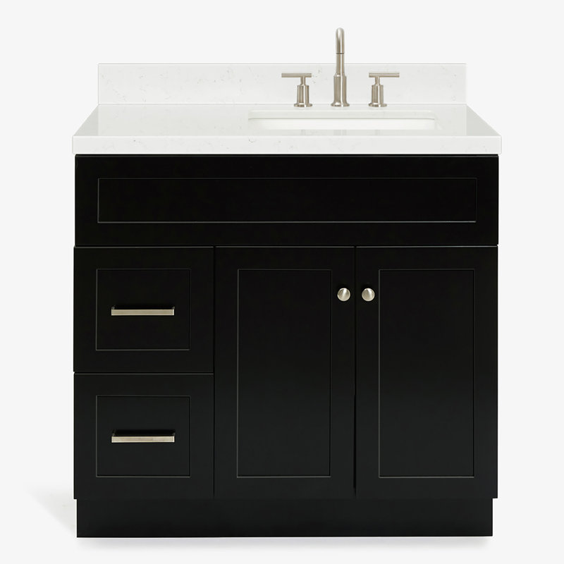 Meuble-lavabo sur pied simple 36 po avec comptoir en quartz Hamlet, Noir