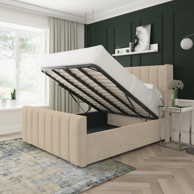 Willow Naples Velvet Upholstered Ottoman Bed Frame, Single (3'), Beige