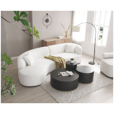 Modern Bouclé Curved Sectional Sofa with Chaise, White 2-Piece Set