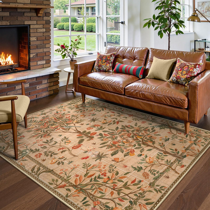 Kaldi Washable Area Rugs for Living Room Boho Non Slip Soft Floral Indoor Floor Carpet for Room, Rectangle 5' x 7'