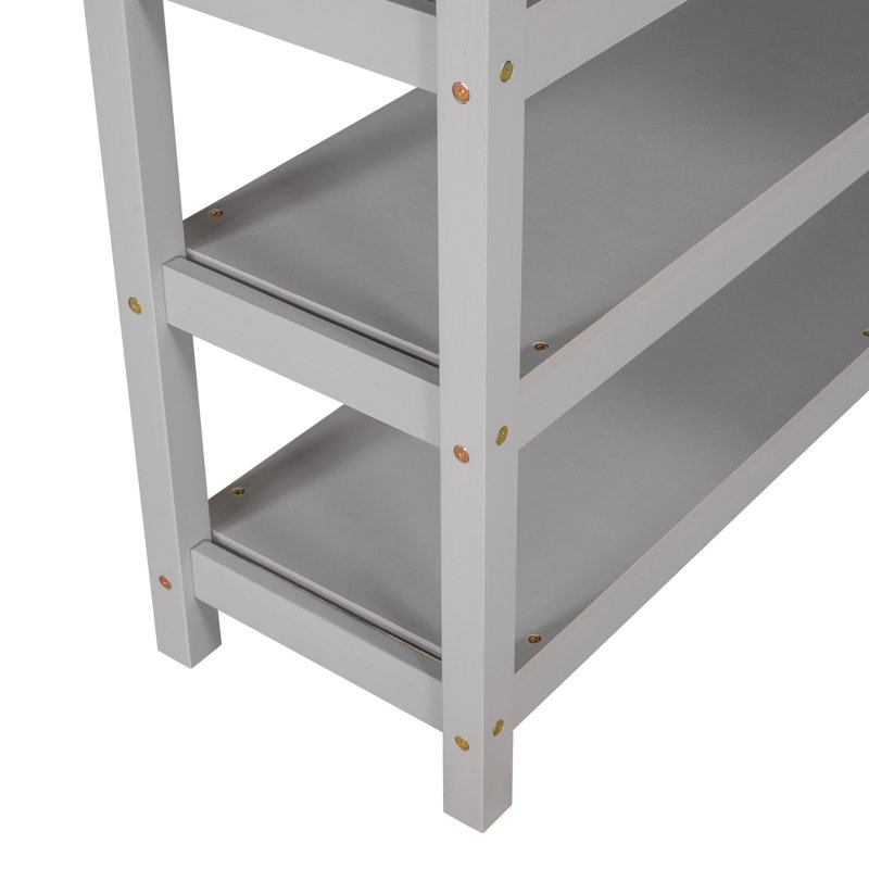 Lit mezzanine double avec bureau sous le lit, tablettes de rangement - Bois massif / MDF, peu encombrant pour la chambre à coucher / dortoir, gris