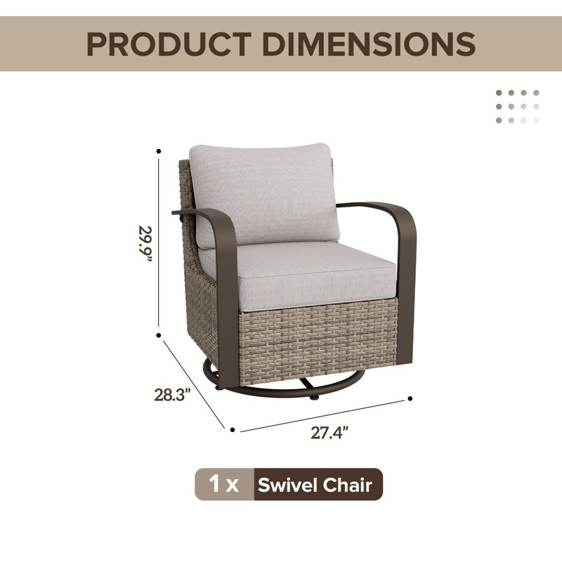 Beige and Brown Steel Wicker Swivel Rocking Chair with Cushions