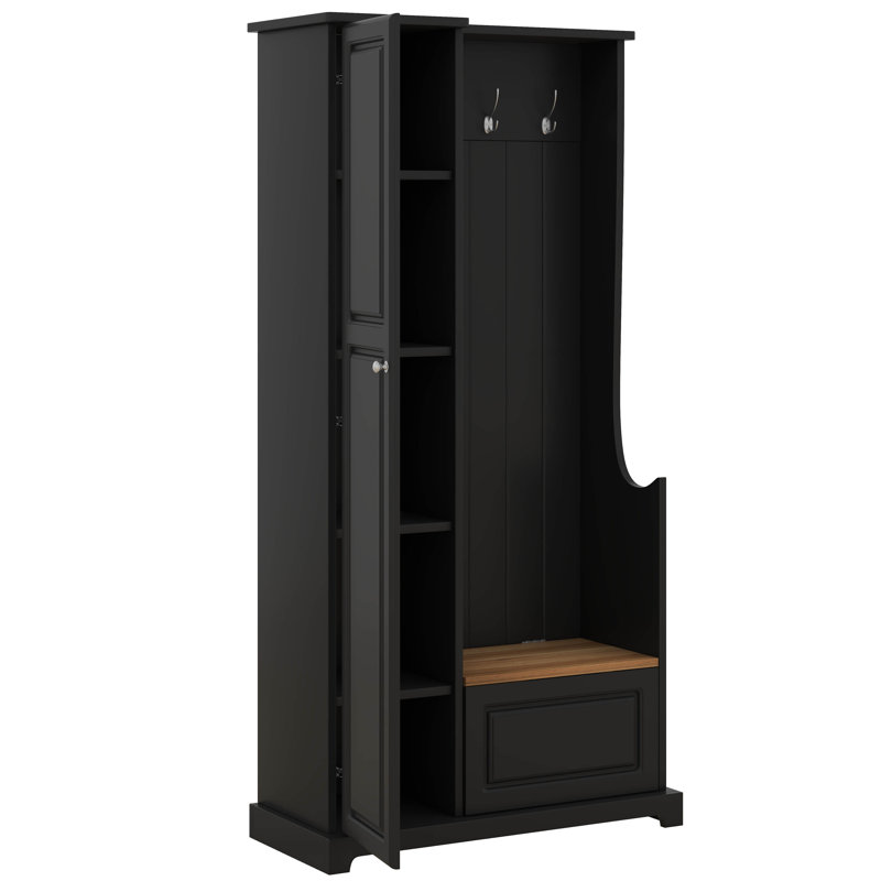 Arbre d'entrée avec banc rabattable, armoire à chaussures minimaliste 4-en-1 avec tablettes réglables et crochets de suspension
