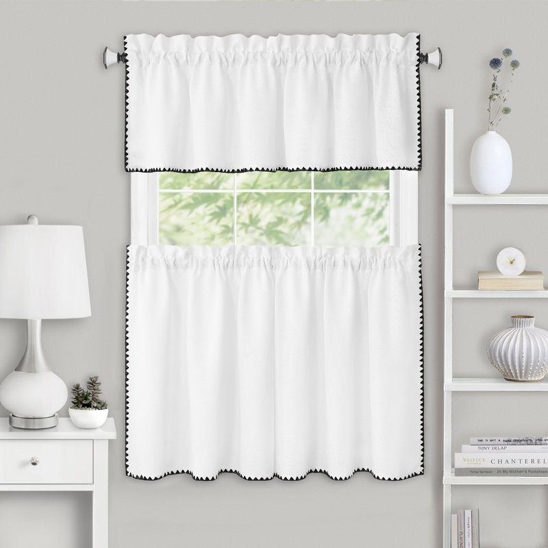Rideau de cuisine de couleur unie sur mesure 58 ", L 36 po x L 58 po, Blanc / noir
