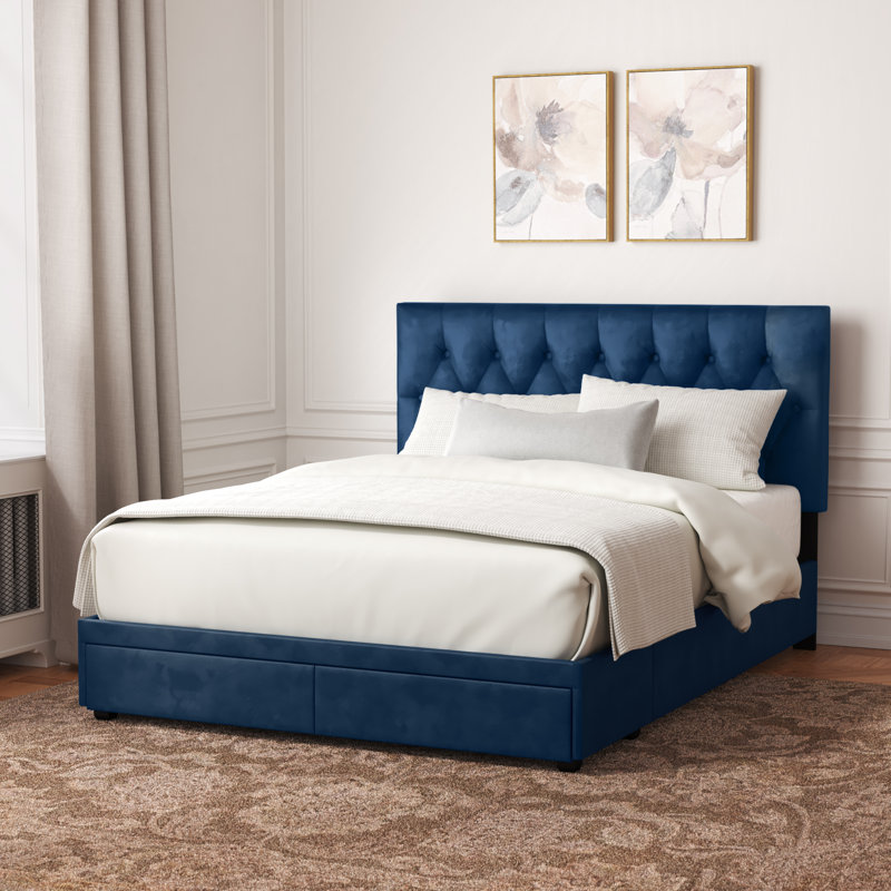 Plattsmouth Upholstered Platform Storage Bed, King, Navy Blue