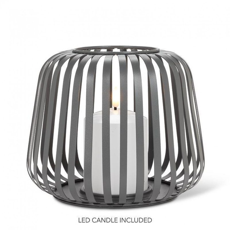 Grande lanterne cage avec lanterne à DEL, Gris, blanc, H 6,50 po x l 7,50 po x P 7,50 po