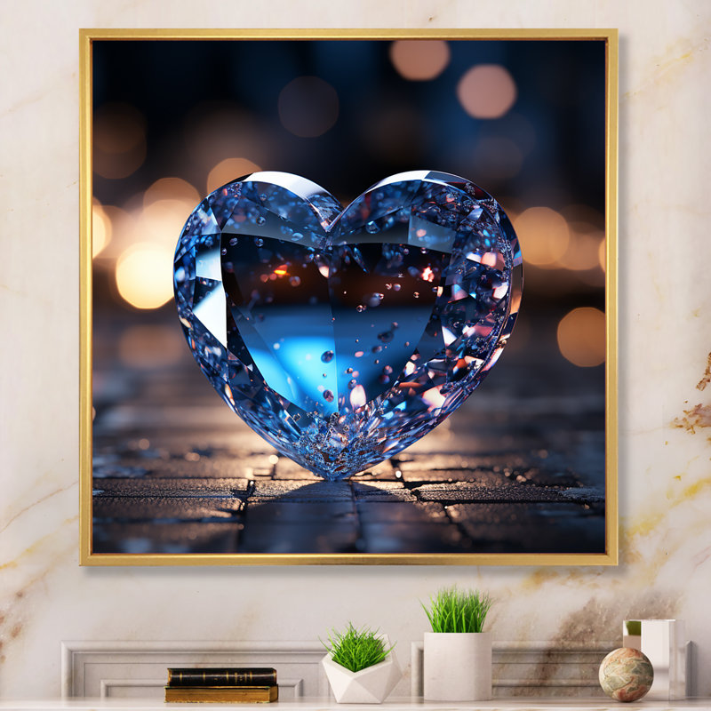 «Blue Neon Heart Shape - Abstract Shapes», impressions d'art mural FL107253, H 24 po x l 24 po x P 1 po, Or